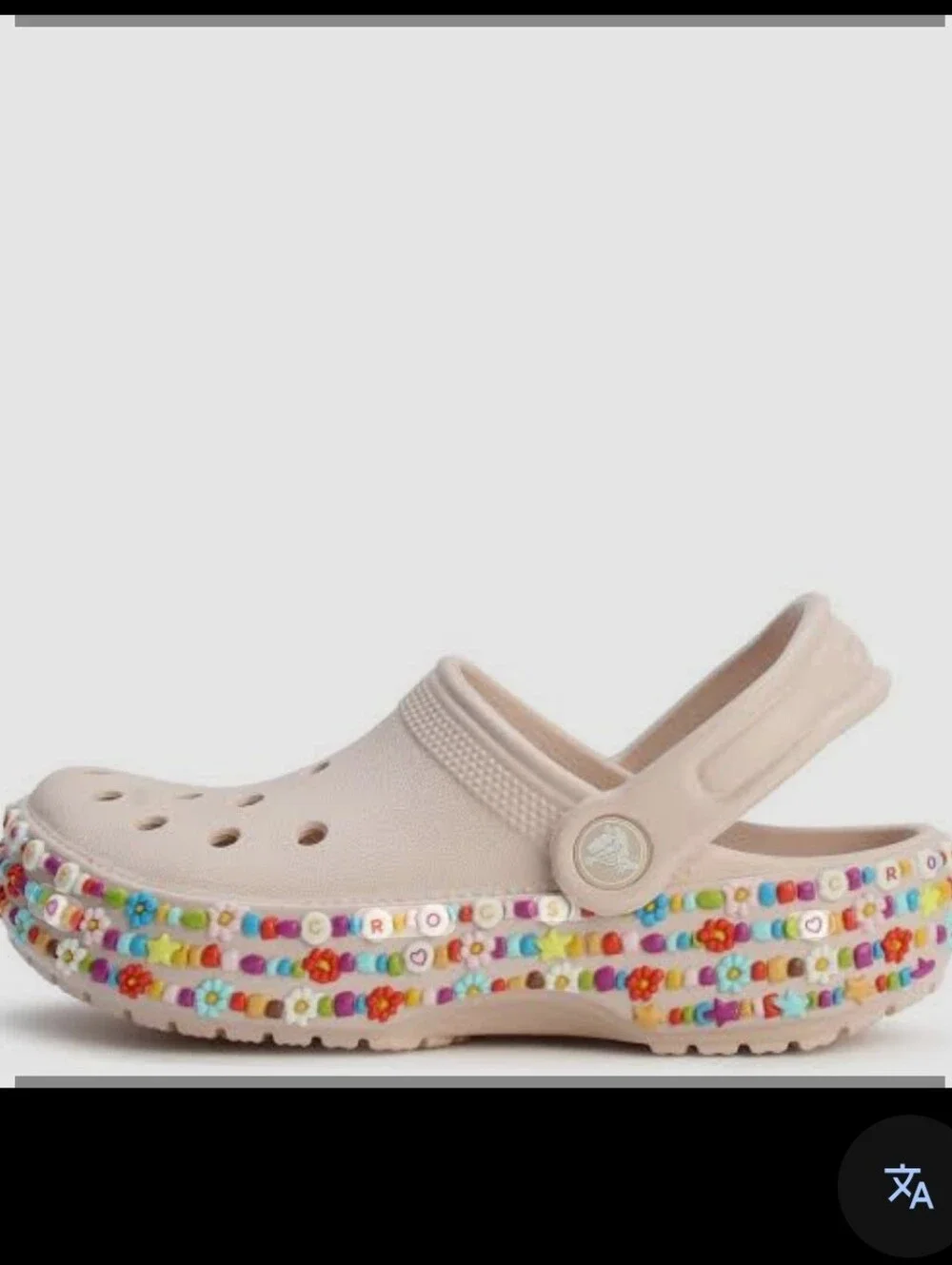 CROCS Kids Pink Platform Clog with Multicolor Bead and Flower Trim